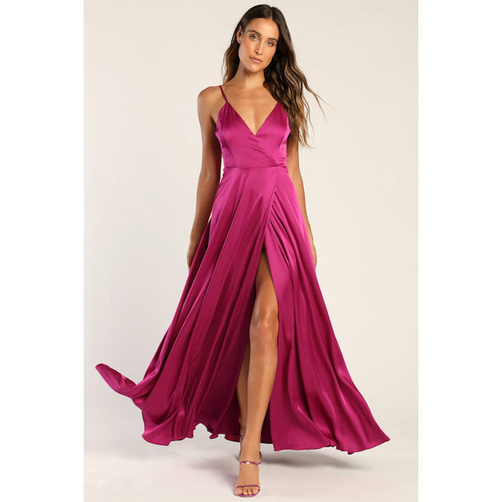 Lulus Ode To Love Magenta Satin Maxi Dress Pink - Size M